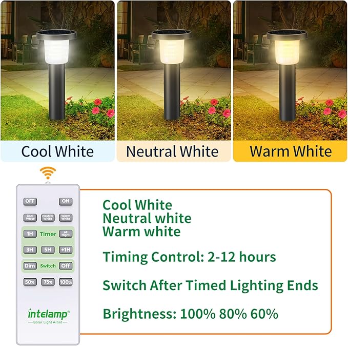 Solar Pathway Lights Outdoor 2 Pack, IP65 Waterproof Solar Powered Outdoor Lighting with 3-Color Remote Control, Auto On/Off Landscape Lights for Yard, Garden, Driveway, Patio, Walkway