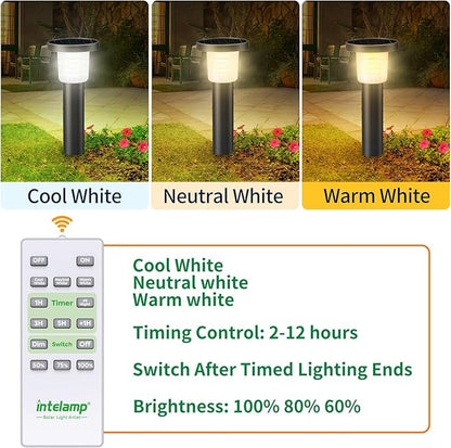 Solar Pathway Lights Outdoor 2 Pack, IP65 Waterproof Solar Powered Outdoor Lighting with 3-Color Remote Control, Auto On/Off Landscape Lights for Yard, Garden, Driveway, Patio, Walkway