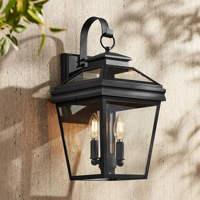 John Timberland Stratton Street Traditional Outdoor Wall Light Textured Black Steel 16 1/2" Clear Glass Lantern for Exterior House Porch Patio Outside Deck Garage Yard Front Door Garden Home