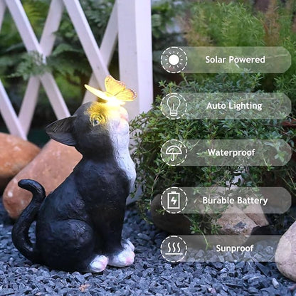 Cat Garden Figurines Outdoor Decor Solar Statue with LED Lights for Patio Lawn Yard Art Decoration Housewarming Garden Gift