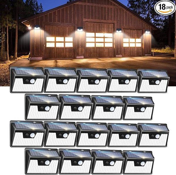 Peasur 18 Pack/140 LED Solar Lights, Outdoor Waterproof, 3 Lighting Modes, Motion Sensor, Black | Lumora