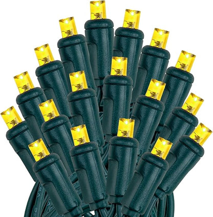 Novelty Lights 25ft 50 LED Yellow Christmas Lights Outdoor/Indoor, 6" Spacing, Green Wire String Lights for Festive Xmas Lighting, IP55, UL Listed, Dimmable, Connectable