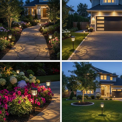 XMCOSY+ Solar Pathway Lights Outdoor Waterproof IP65-2 Lighting Modes Color Changing LED Solar Garden Lights for Yard, Glass Outdoor Lighting for Landscape Walkway Driveway Decor (Warm White & RGB)