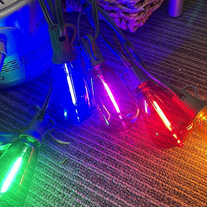 ST38 Multicolor Outside String Lights, 50FT Christmas Patio String Lights with 27 Multicolor Shatterproof LED Bulbs(2 Spare), Outside Hanging Lights for Outside Bistro Christmas Party Decorations