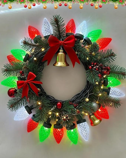 25Ft LED Red White and Green Christmas Lights Outdoor, C9 Vintage Christmas Lights with 25 LED Red Green White String Light, Plug in Strawberry Light for Indoor Outside Roofline Xmas Tree Decor