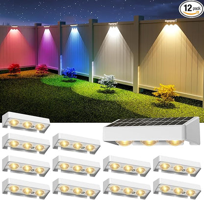 NIORSUN Solar Fence Lights,12 Pack Solars Deck Light,RGB Color,Outdoor Bulb Waterproof Led IP65,Power Patio Lamp with Lenses for Outside/Backyard/Railing/Yard(White)