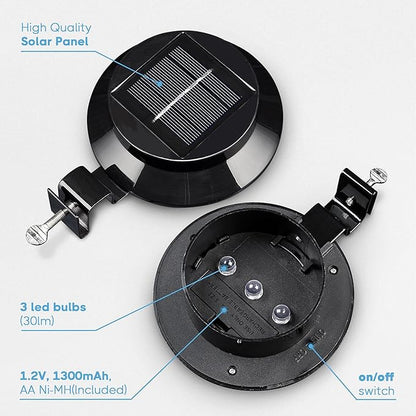 Yescom Solar Gutter Light Outdoor Waterproof 3 LED Deck Fence Lights with Bracket Wall Garden Stair Step Yard Black 4Pcs