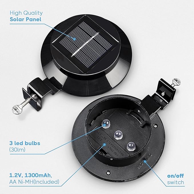 Yescom Outdoor Solar Gutter Light 3 LED Deck Fence Lights Waterproof with Bracket Wall Garden Stair Step Yard Black | Lumora