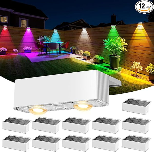 NIORSUN Solar Fence Lights,12 Pack Deck Light,Led Outdoor Lamp 3000K/6000K + RGB Wall Lights,IP45 Waterproof Solar | Lumora