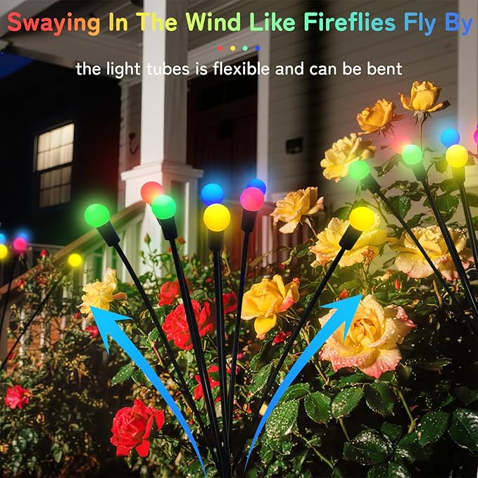 HomeBeyond Firefly Garden Decor Lights, 32 LEDs Firefly Solar Light Outdoor Waterproof, 4 Pack 8 Heads Multicolor | Lumora