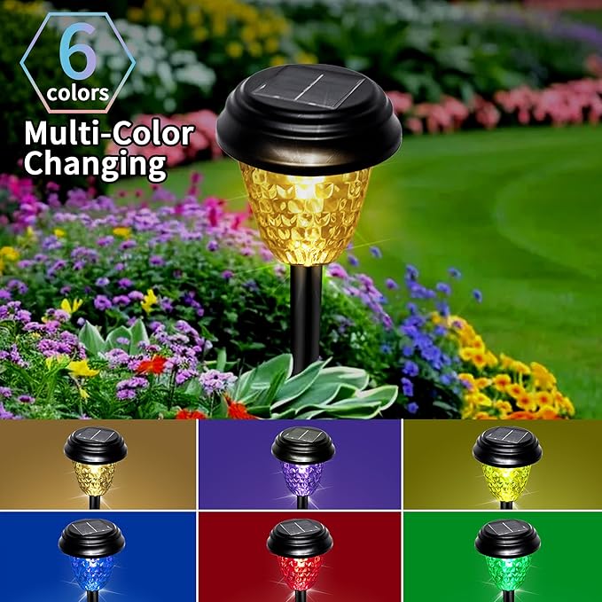 Solar Garden Lights Outdoor, 8 Pack Color Changing LED Pathway Lights Waterproof Solar Powered Landscape Lighting for Yard Patio Walkway Lawn