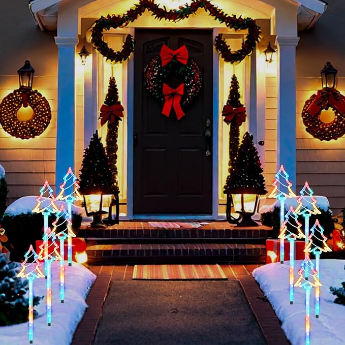 Garden Christmas Decorations Pathway Outdoor Solar, 27 inches Lighted Xmas Tree Solar Christmas Lights with 8 Modes Waterproof String Lights, Outdoor Lights for Yard Patio Walkway-5PCS