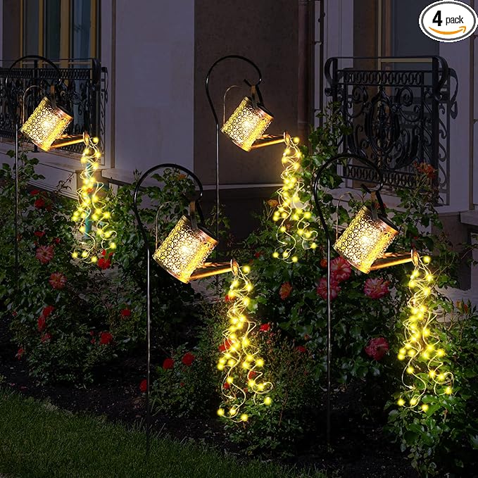 Fabbay 4 Pcs Solar Watering Can with Lights Outdoor Waterproof Solar Lights with Hook Retro Decorative Hanging | Lumora