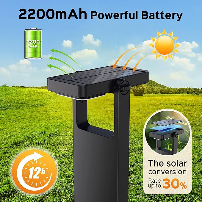 Solar Pathway Lights Outdoor 4 Pack, 360° Adjustable Panel, Multicolor 200LM Solar Powered Path Lights, 12H Lasting, IP65 Waterproof Landscape Lighting for Walkway Yard Garden