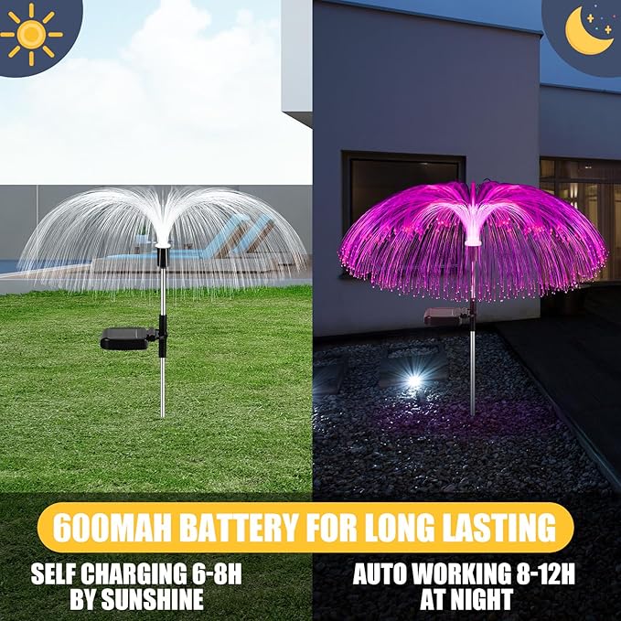 4 Pcs Solar Outdoor Lights for Garden Waterproof Jellyfish 7 Color Changing Decorative Lawn Solar Powered Lights Flower Yard for Pathway Lawn Wedding Party Outside Decor