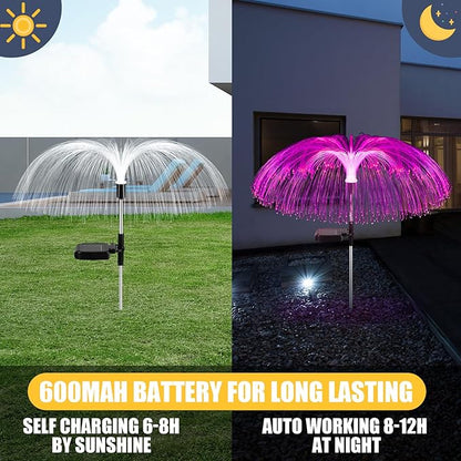 4 Pcs Solar Outdoor Lights for Garden Waterproof Jellyfish 7 Color Changing Decorative Lawn Solar Powered Lights Flower Yard for Pathway Lawn Wedding Party Outside Decor