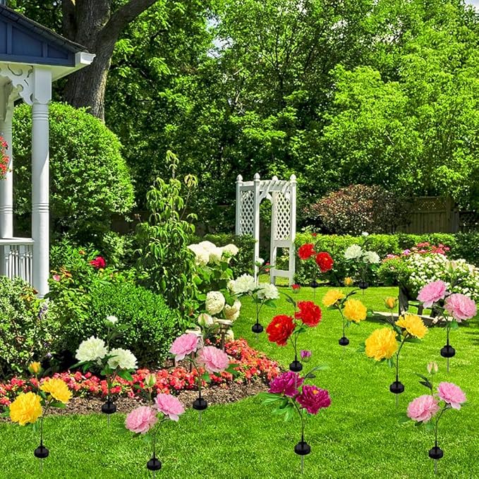 5 Sets Solar Peony Flower Lights 2pcs Waterproof Garden Outdoor Lights Led Decorative Flowers Stake Light for Home Backyard Pathway Patio Yard Walkway Decoration (