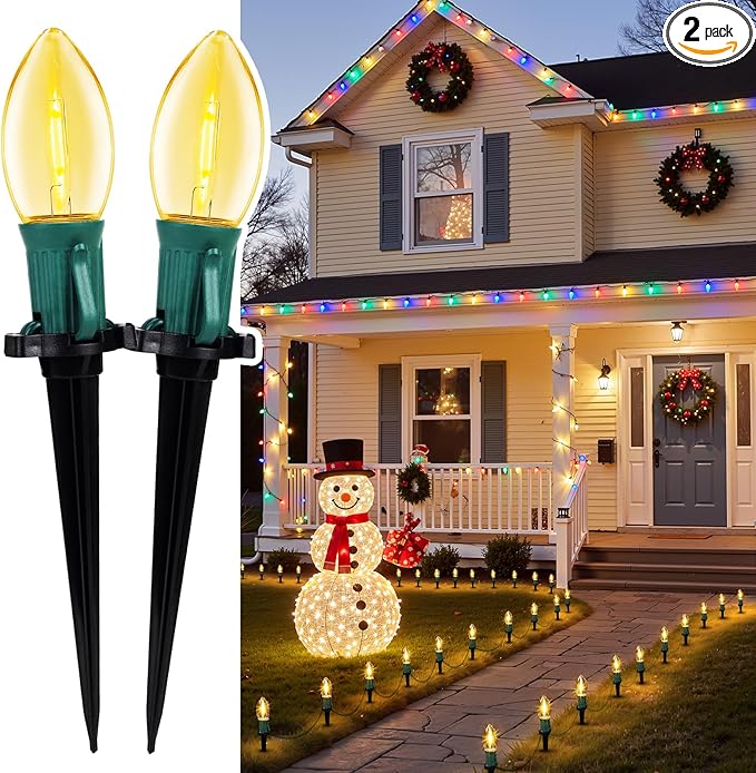 C9 Christmas Lights, 51.4ft Christmas Pathway Lights Outdoor with 40 LED Bulbs and Stakes, Connectable Waterproof | Lumora