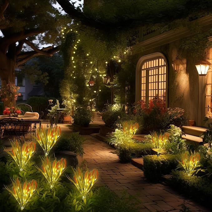 4 Pcs Thanksgiving Solar Lights Decorative Fall Outdoor Garden Autumn Solar Flowers Lights with 28 Realistic Wheat Ears Waterproof Decor for Yard Pathway Lawn Patio Garden Outdoor