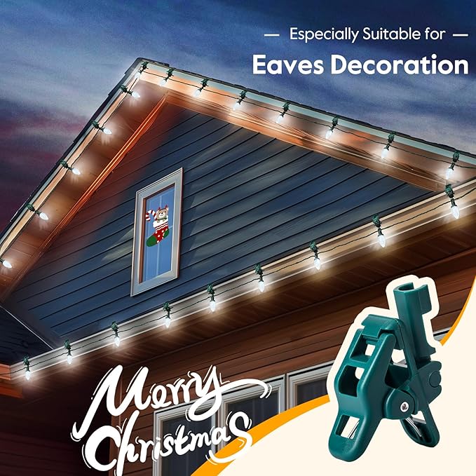 2PACK C9 LED Christmas Lights with 100 Spring Clips, Total 100ft 100 LED Waterproof - Outdoor Security Flood Light | Lumora