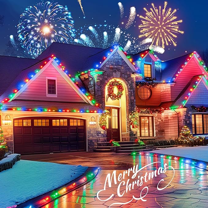 Brightown C9 LED Christmas String Lights, 2 Pack Total 132ft 200LED Multi-Color Outdoor Lights String, Plug-in Connectable Roofline Lights String for Outside Yard Christmas Holiday Decor
