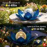 Huaxu Solar Lights Outdoor Garden Decoration Crackle Globe Glass Waterproof LED Metal Blue Lotus Flowers Gift for | Lumora
