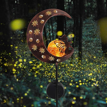 TERESA'S Collections Garden Decor for Outside,Moon Fairy Garden Accessories for Outdoor Decor, 39'' Solar Lights for Yard Decorations Outdoor, Metal Yard Stakes for Lawn Patio Porch Gifts for Mom