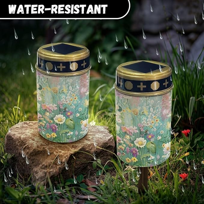 ZOUTAIRONG Solar Pathway Lights, 2 Pack Solar Outdoor Lights, Solar Light for Cemetery Grave, Waterproof Solar Powered Yard Walkway Lighting Garden Stake for Path, Landscape, Lawn, Spring Flower