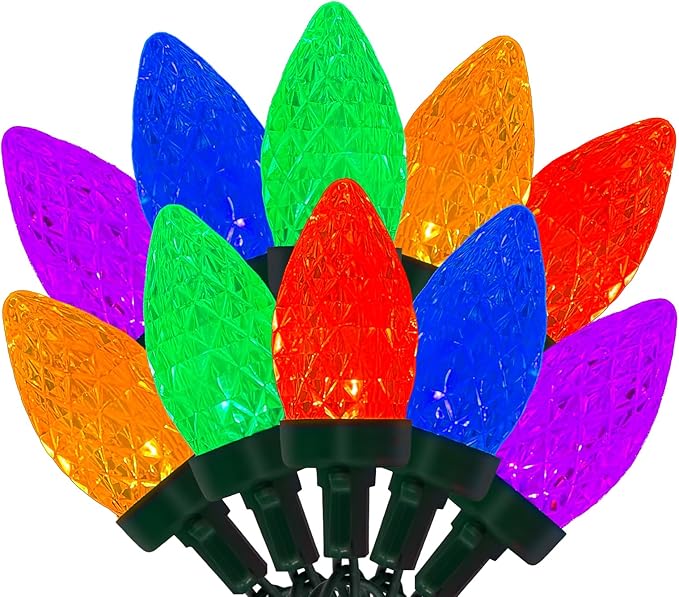 C7 LED Christmas Lights Outdoor, 26FT C7 Vintage Christmas Lights with 52 Multicolor Strawberry LED Bulbs, Plug in Outdoor String Lights for Party Garden Xmas Tree Patio Decorations