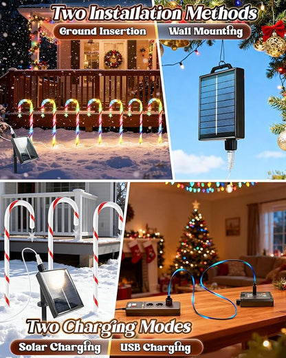Anordsem Solar Christmas Decorations Outdoor: 21" Candy Cane Lights with Star 12 Pack - Waterproof LED 8 Colorful Lighting Models for Yard Pathway Xmas Decor - 2026 New Year Gifts for Homeowners