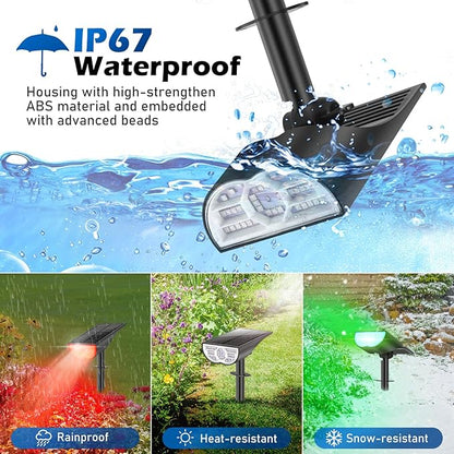 Solar Color Changing Spot Lights Outdoor, Multi-color RGB Solar Landscape Lights IP67 Waterproof, 9 Lighting Modes Solar Powered Spotlights for Christmas Holiday Decorations Yard Garden, 4-Pack