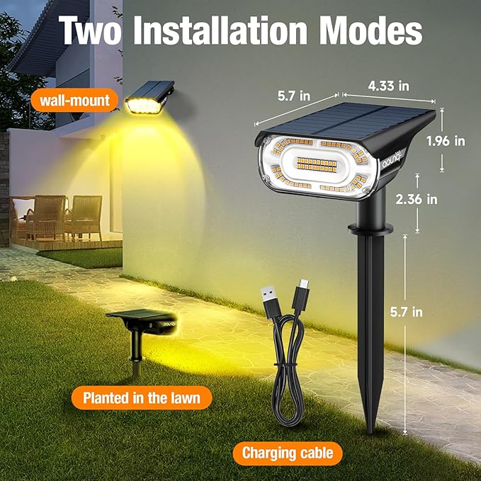 2 Pack Solar Spot Lights Outdoor 1000 Lumens, 64 LEDs IP67 Waterproof Landscape Lighting with 4 Modes - 2-in-1 | Lumora