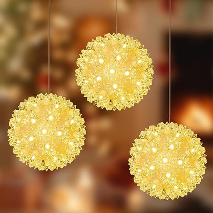 Brightown Outdoor Christmas Decorations-Starlight Sphere, Replaceable Bulbs with Add-On Plug,Lighted Sphere Balls for Trees Party Wedding Patio Indoor Decorations 5.5in-3pc 50 LED(Warm White)