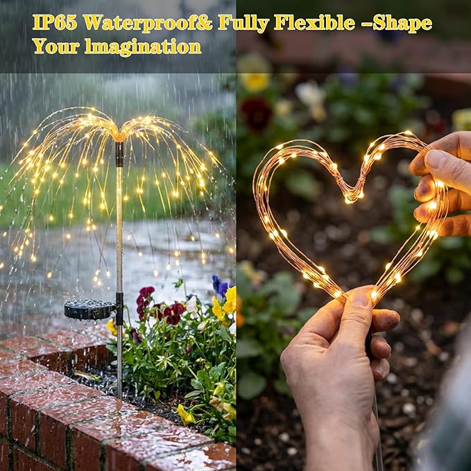 2 Pack Solar Firework Lights Outdoor - Verified 200 LED & 8 Modes - Starburst Solar Powered Garden Lights | Lumora