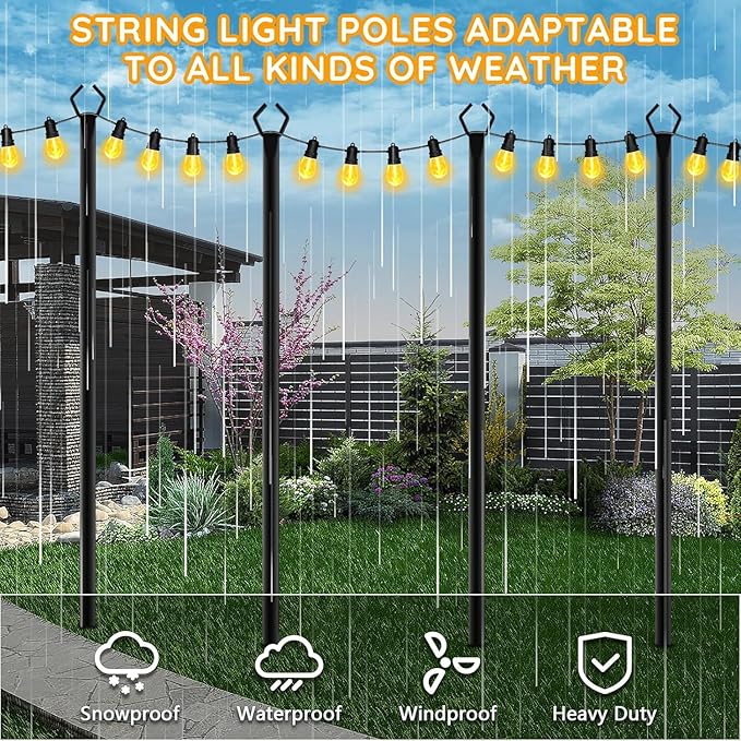 6 Pack String Light Poles, Outdoor String Light Pole 10 ft Forked Metal Light Pole with Adjustable Outdoor Light | Lumora