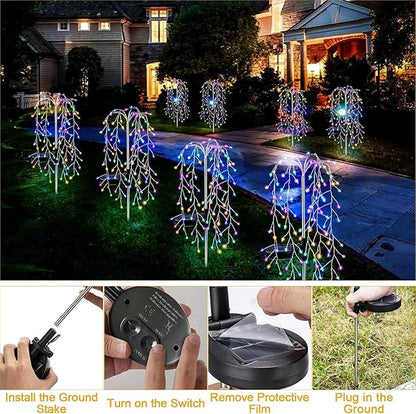 Solar Garden Christmas Lights, 1Pack Solar Willow Tree Lights, 200LEDs Solar Fairy Pathway String Lights 8 Modes Waterproof Copper Wire for Home Yard Christmas Decoration