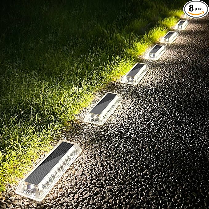 Lacasa Solar Deck Lights, Solar Light Outdoor Waterproof IP68, 8 Pack Solar Powered Pathway Yard Driveway Step Landscape Lights, LED Lighting 50LM for Garden Path Walkway Stair Patio, Cool White 6000K