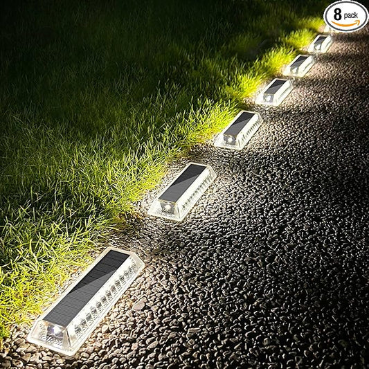 Lacasa Solar Deck Lights, Solar Light Outdoor Waterproof IP68, 8 Pack Solar Powered Pathway Yard Driveway Step Landscape Lights, LED Lighting 50LM for Garden Path Walkway Stair Patio, Cool White 6000K