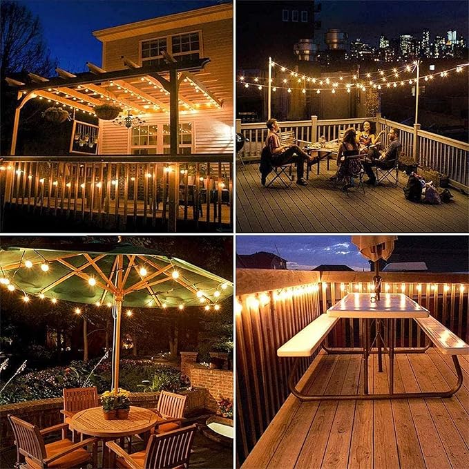 Outdoor String Lights ST38 50ft - LED Bulbs 25+1 Warm White 2700K, Waterproof and Shatterproof, Patio Garden Backyard Porch Party Christmas Vintage Outside Hanging