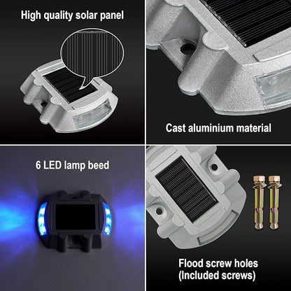 Solar Deck Lights Driveway Dock Lights 8 Pack, Outdoor LED Solar Powered Waterproof Warning Step Lights for Driveway Sidewalk Pathway Yard Garden(Blue)