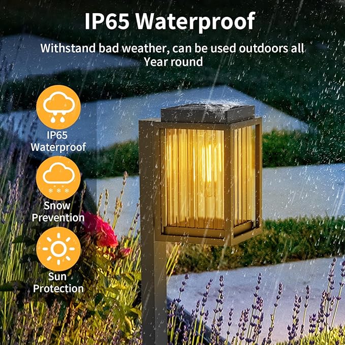 2 Pack Solar Pathway Lights, Solar Garden Lights Outdoor Warm White,Solar Lights Outdoor Waterproof Led Path Lights for Yard, Patio, Landscape, Walkway