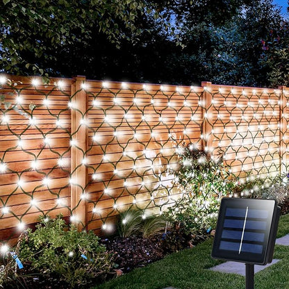 echosari Solar Net Lights Outdoor, 100 LED 5Ft x 5Ft Bush Net Light Outdoor Mesh Lights Auto On/Off 8 Modes for Tree Fence Wall Roof Backyard Bush Decor (Cool White)