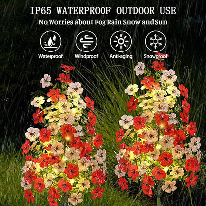 Solar Garden Flower Lights Outdoor Waterproof 2 Packs Solar Lights with Fake Orchid Flower Fairy Lights Outdoor Patio Yard Pathway Decoration Ideal Gifts for Women Mother's Day