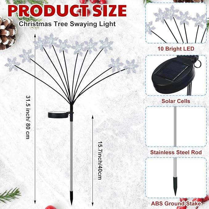 4 Pack Christmas Solar Snowflake Lights Winter Outdoor Decoration 40 LED with 2 Modes Solar Lights Xmas Decorations Outdoor for Garden Yard Pathway Walkway