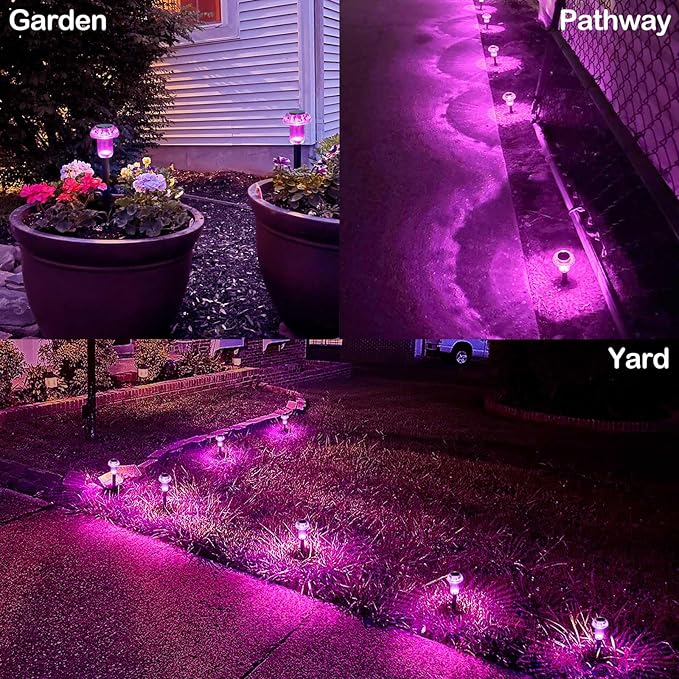 16 Pack Halloween Solar Lights Outdoor Hot Pink Solar Pathway Lights Outdoor Purple Mushroom LED Waterproof | Lumora