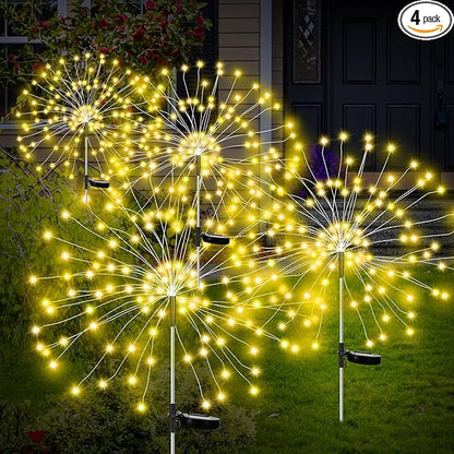 Solar Lights for Garden Decoration,Christmas 600 LED Fairy Lights Solar Powered Starburst Lamp Outdoor Firework Decorative Pathway Lighting 8 Different Modes Waterproof Warm Color 4 Pack