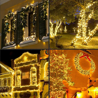 LAMPHOME Yellow Christmas Lights Indoor Outdoor, Connectable Christmas Tree Lights Green Wire, 200LED (4pk of 50L) Golden Fairy String Light Plug in for Bedroom Wedding Xmas Tree Decorations