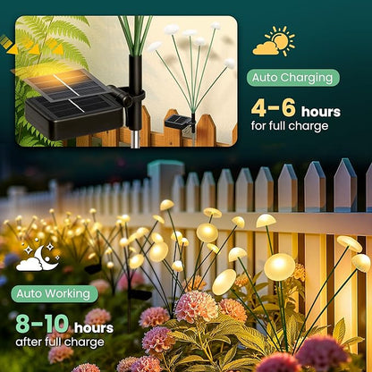 Solar Garden Lights, 4pack Warm White LED Solar Lights for Outside, Swaying Mushroom Lights Outdoor Decorative, Waterproof Light Decor for Yard,Lawn,Patio,Pathway Decoration