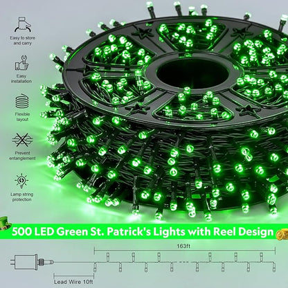 JMEXSUSS 500 LED Green Christmas Lights, 8 Modes St Patrick's Day Lights Outdoor Plug in, 173ft Green String Light for St Patrick's Day Party Xmas Tree Decorations