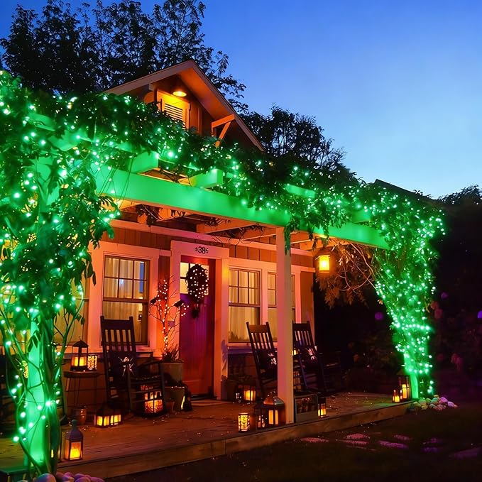 LAMPHOME St. Patrick's Day Mini String Lights,Green st Patricks Day Tree Decorations,300Lights 63.8ft(2pk of 150L) Christmas Light for Outdoor Christmas Tree Garden Holiday Party Patio Decor